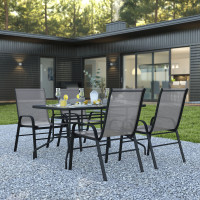 Flash Furniture TLH-089REC-303CGY4-GG Brazos 5 Piece Outdoor Patio Dining Set - 55